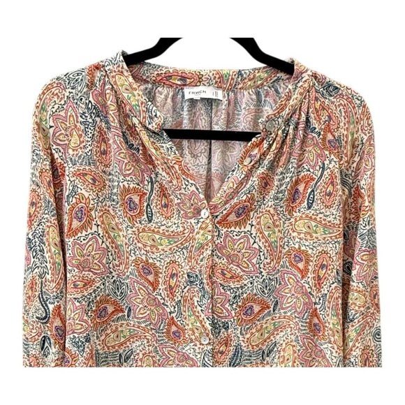 FRNCH Paris Womens S Paisley Button Boho Blouse Long Sleeve Lightweight Office - Picture 2 of 5